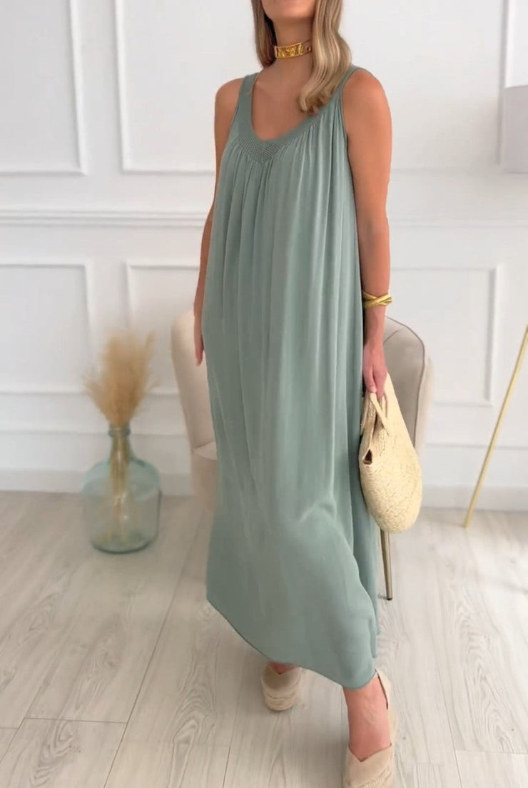 Green single color baggy maxi dress