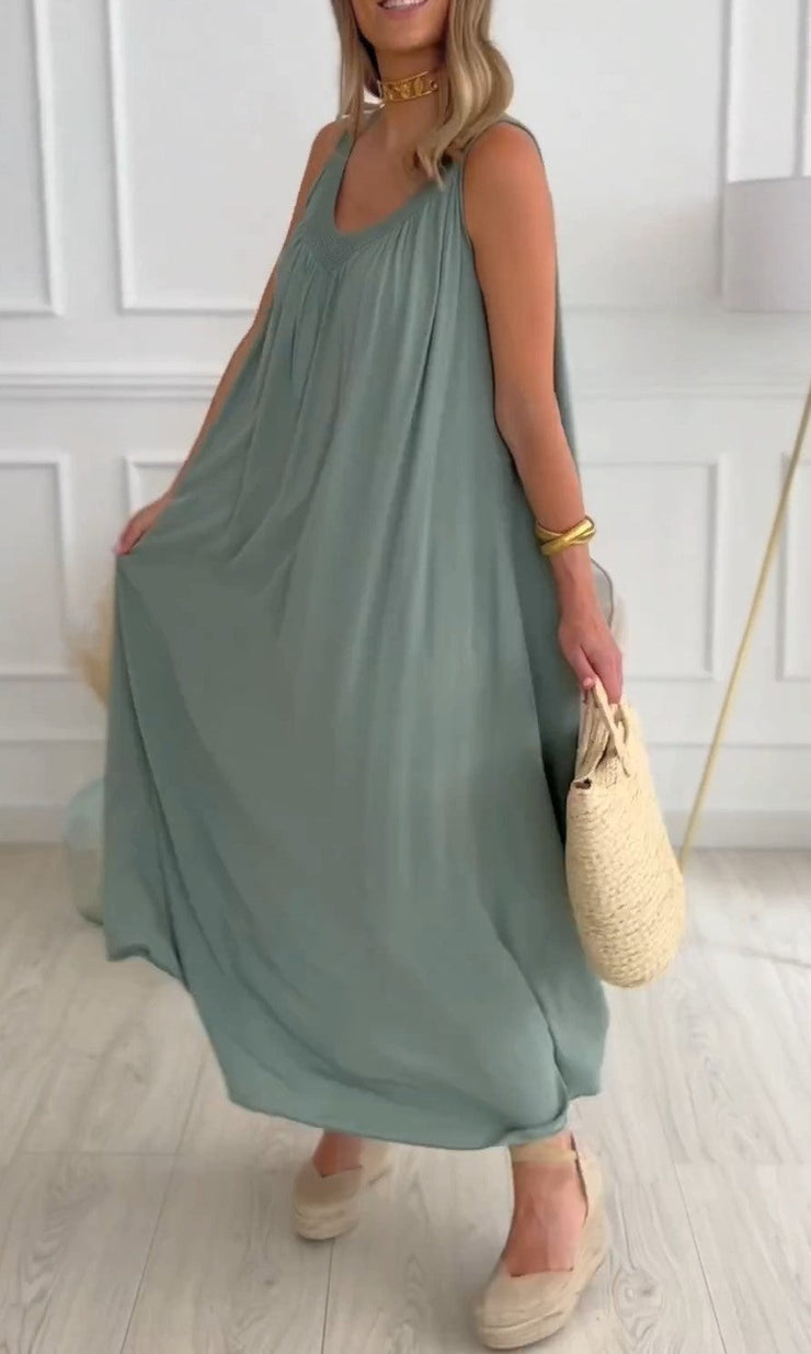 Green single color baggy maxi dress