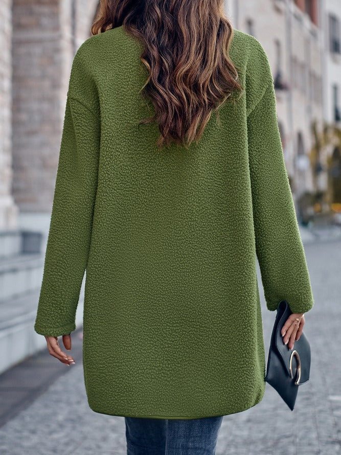 Green solid color cardigan with long sleeves