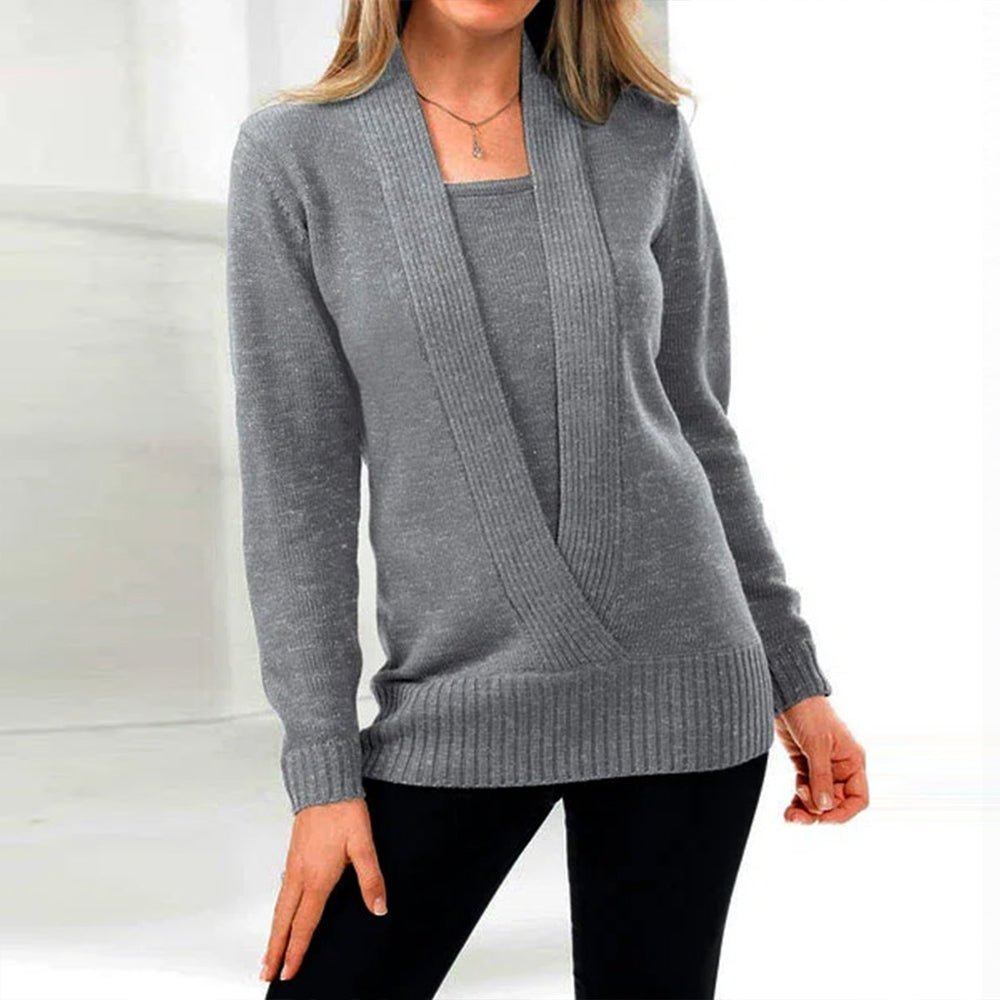 Grey long sleeve V-neck sweater Twofer