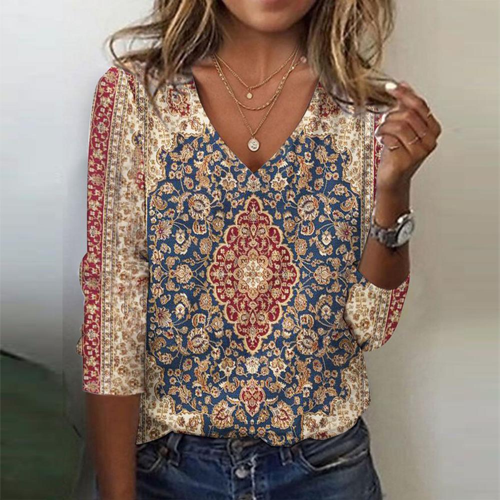 Retro Long Sleeve Print Top