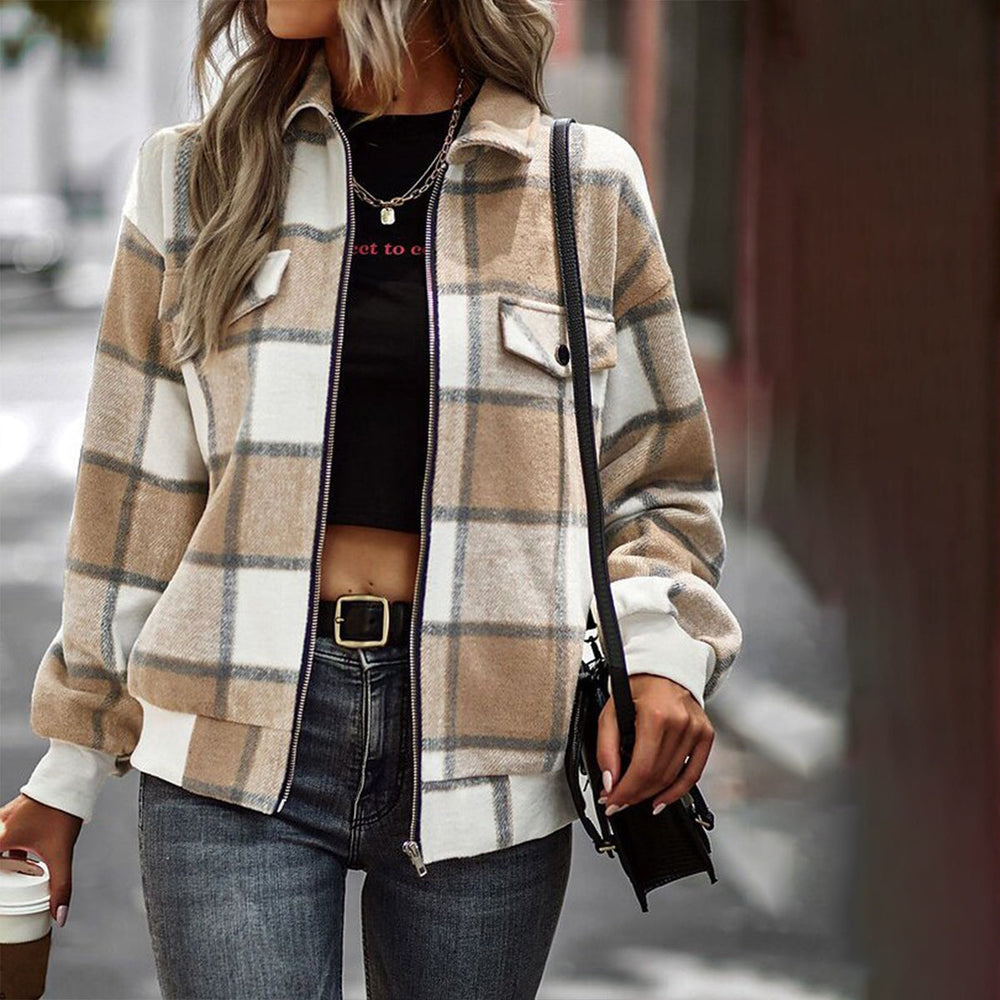 Popular checkered outerwear with collar