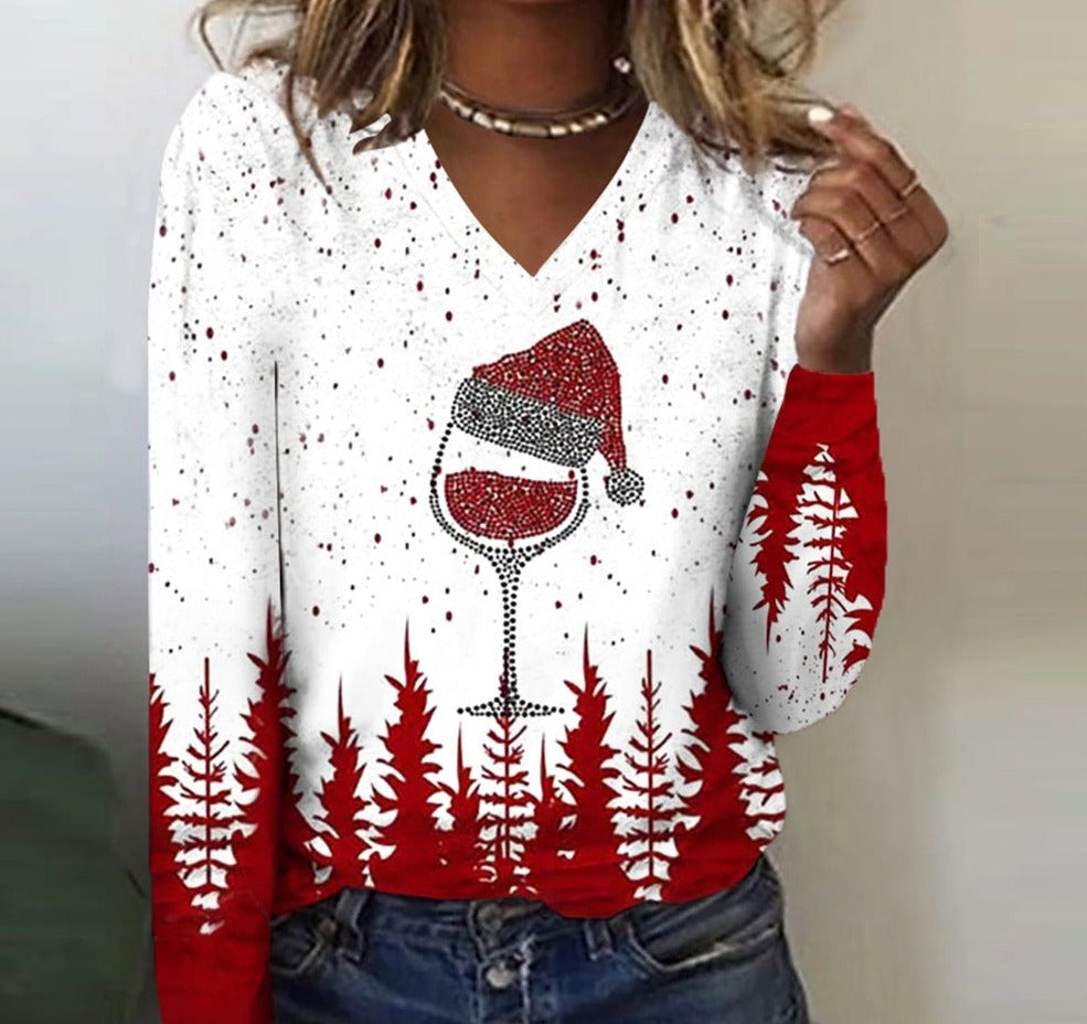 Tipsy Red Wine Holiday Party Long Sleeve Top