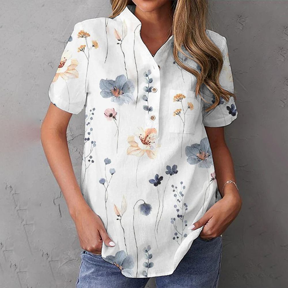 Watercolor Flower Garden White Short Sleeve Top