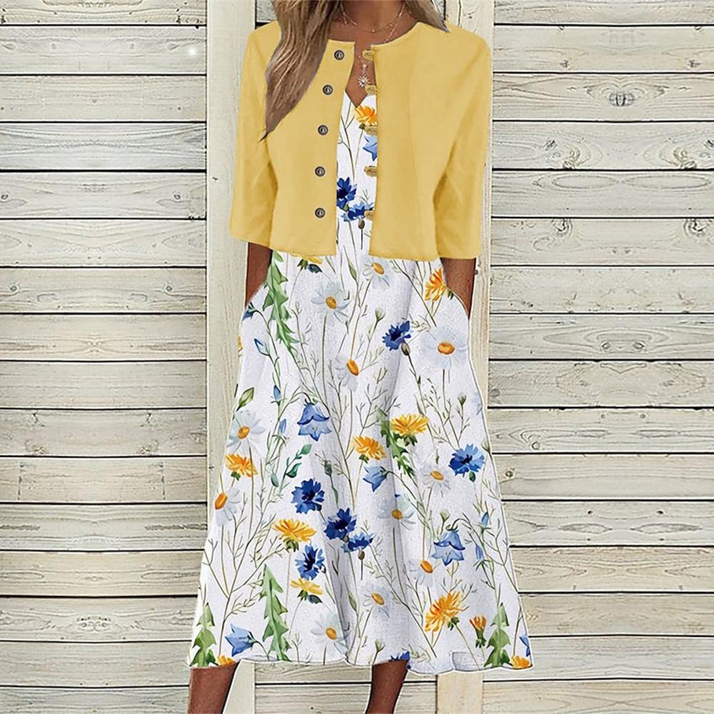 Yellow midi dress with side pockets