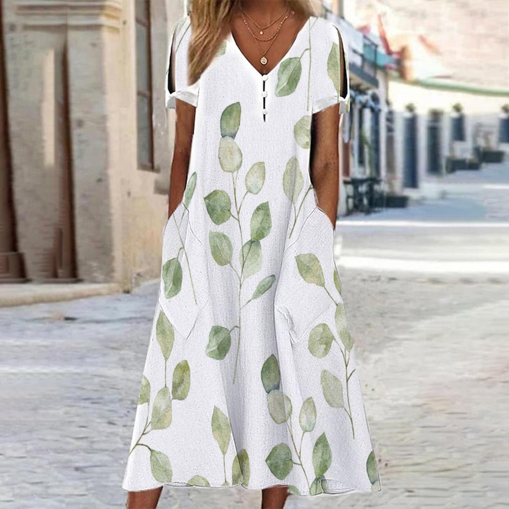 Trendy midi dress with short sleeves and print