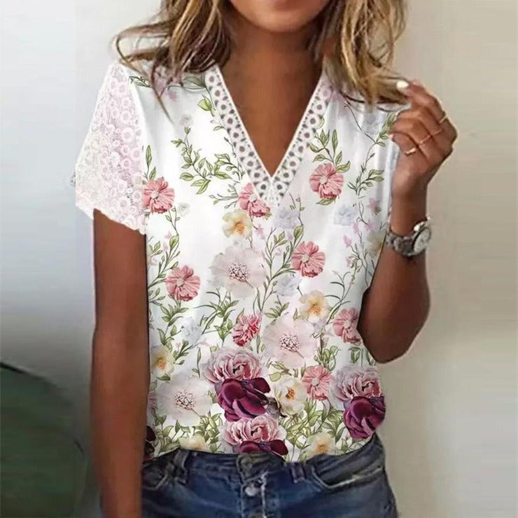 Stylish short sleeve top with V-neck