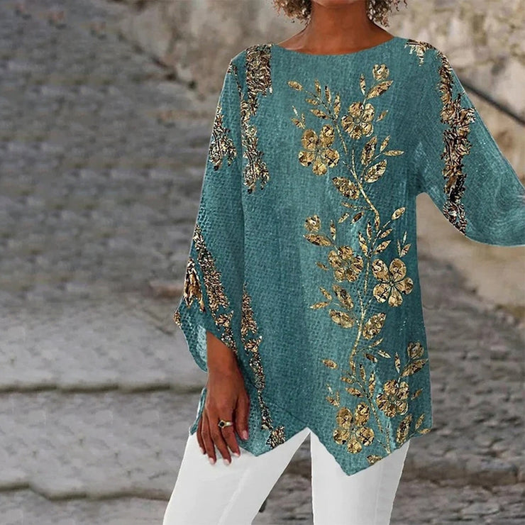 Golden Glam Blue tunic top with floral print