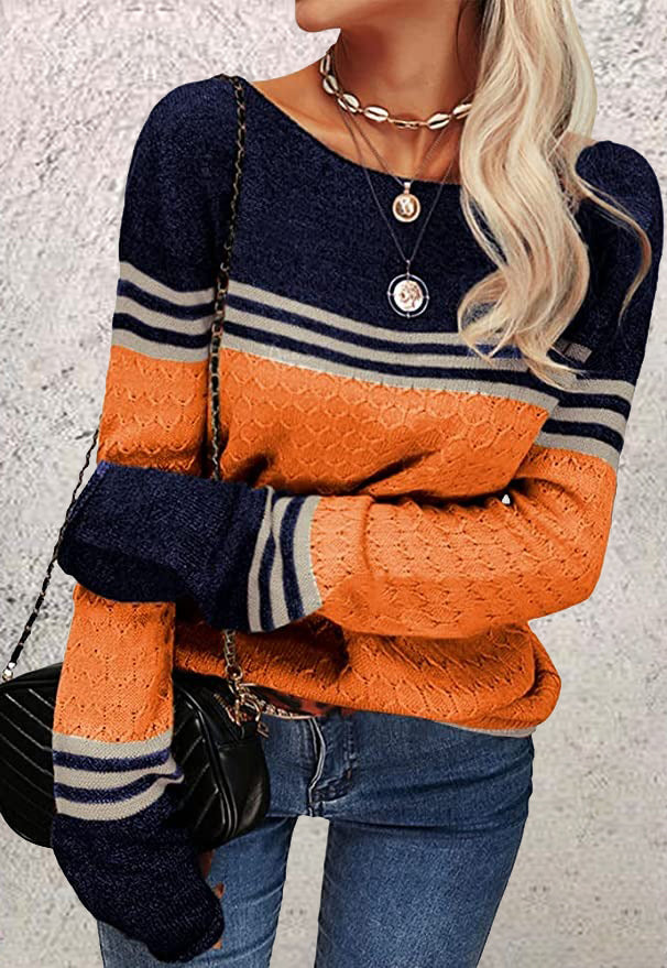 Orange and blue striped long sleeve top