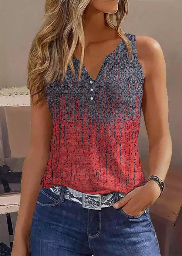 Ombre rain print tank top in blue and red