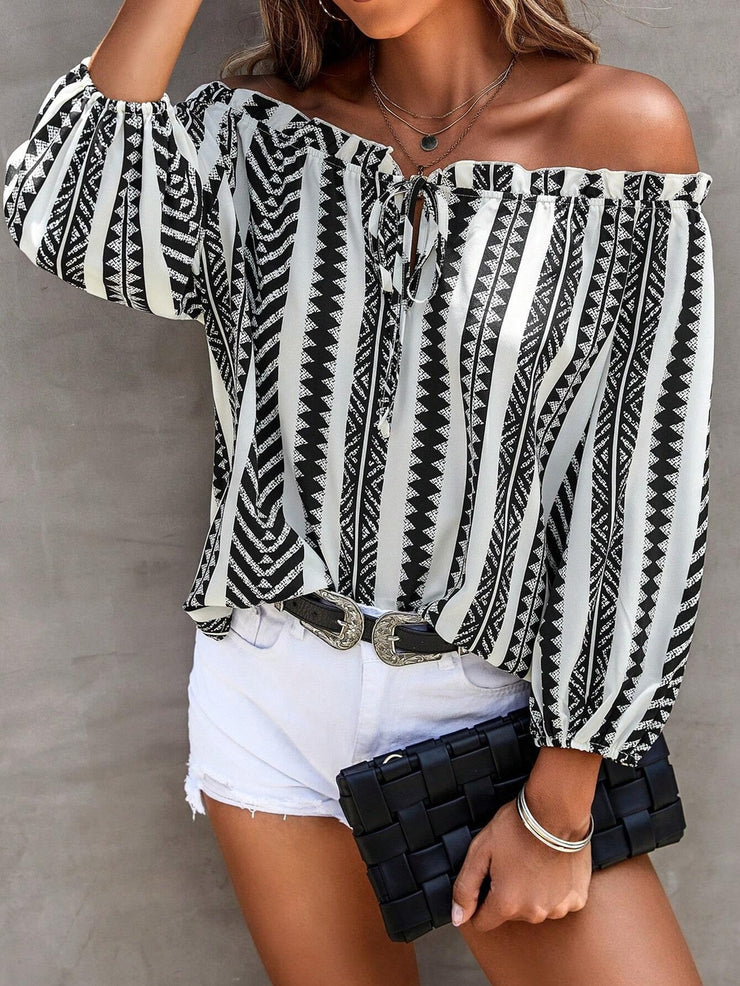 Black and white off-the-shoulder top