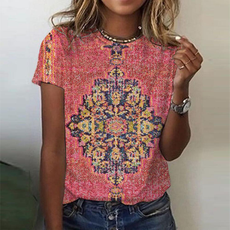 Pink Print Round Neck Top