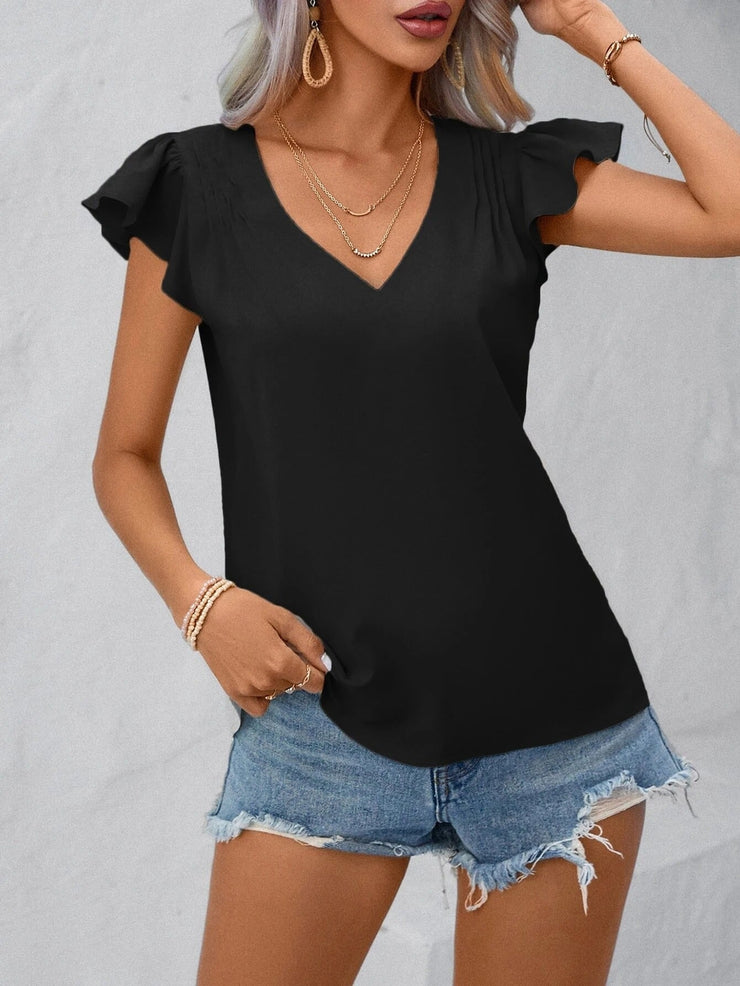 Cool monochrome black top with V-neck