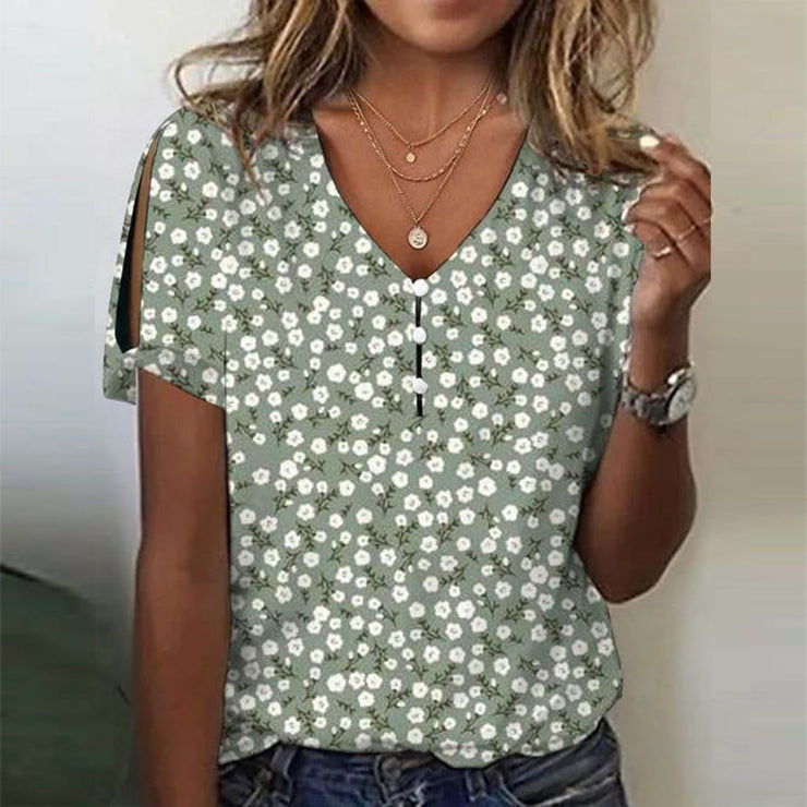 Green short sleeve print top