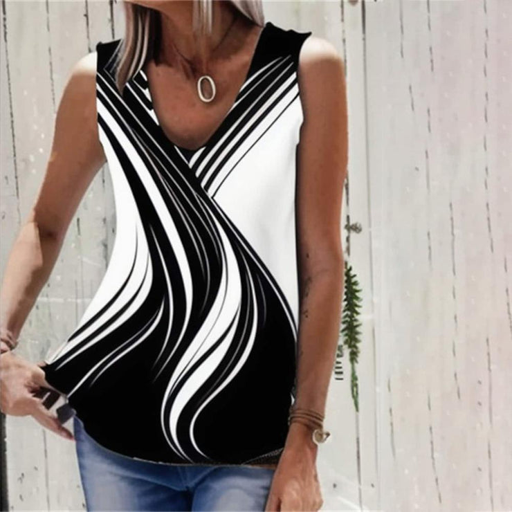 Black and white sleeveless top