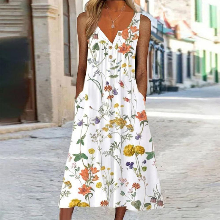 Popular Sleeveless Floral Print Midi Dress