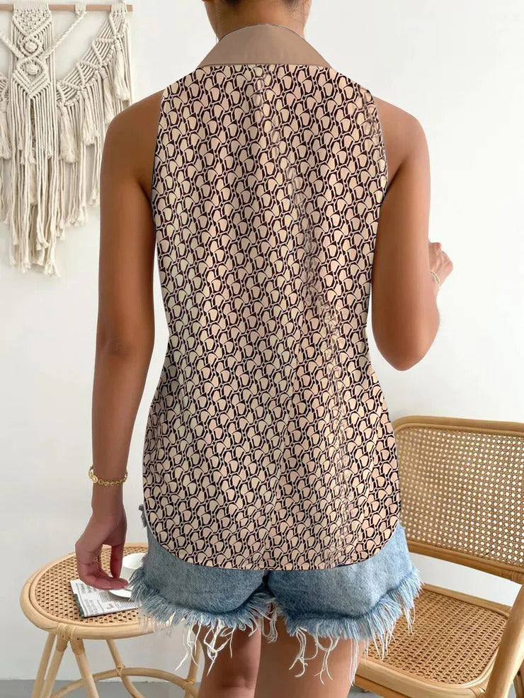 Coffee Sleeveless top with collar