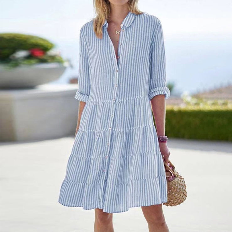 Airy striped mini dress with 3/4-length sleeves