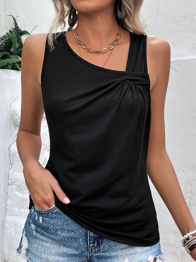 Black Solid Color V Neck Sleeveless Tank Top