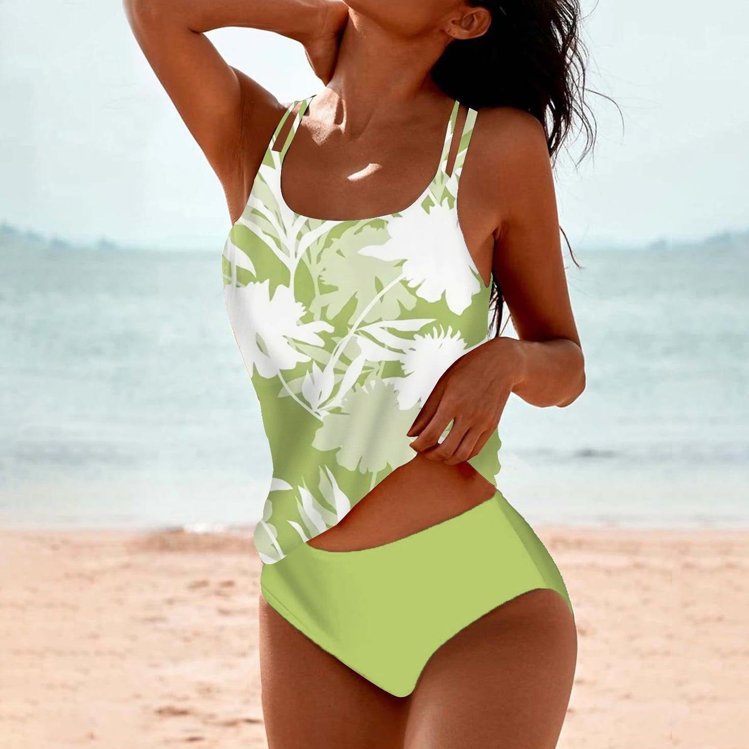 Trendy green sleeveless swimwear