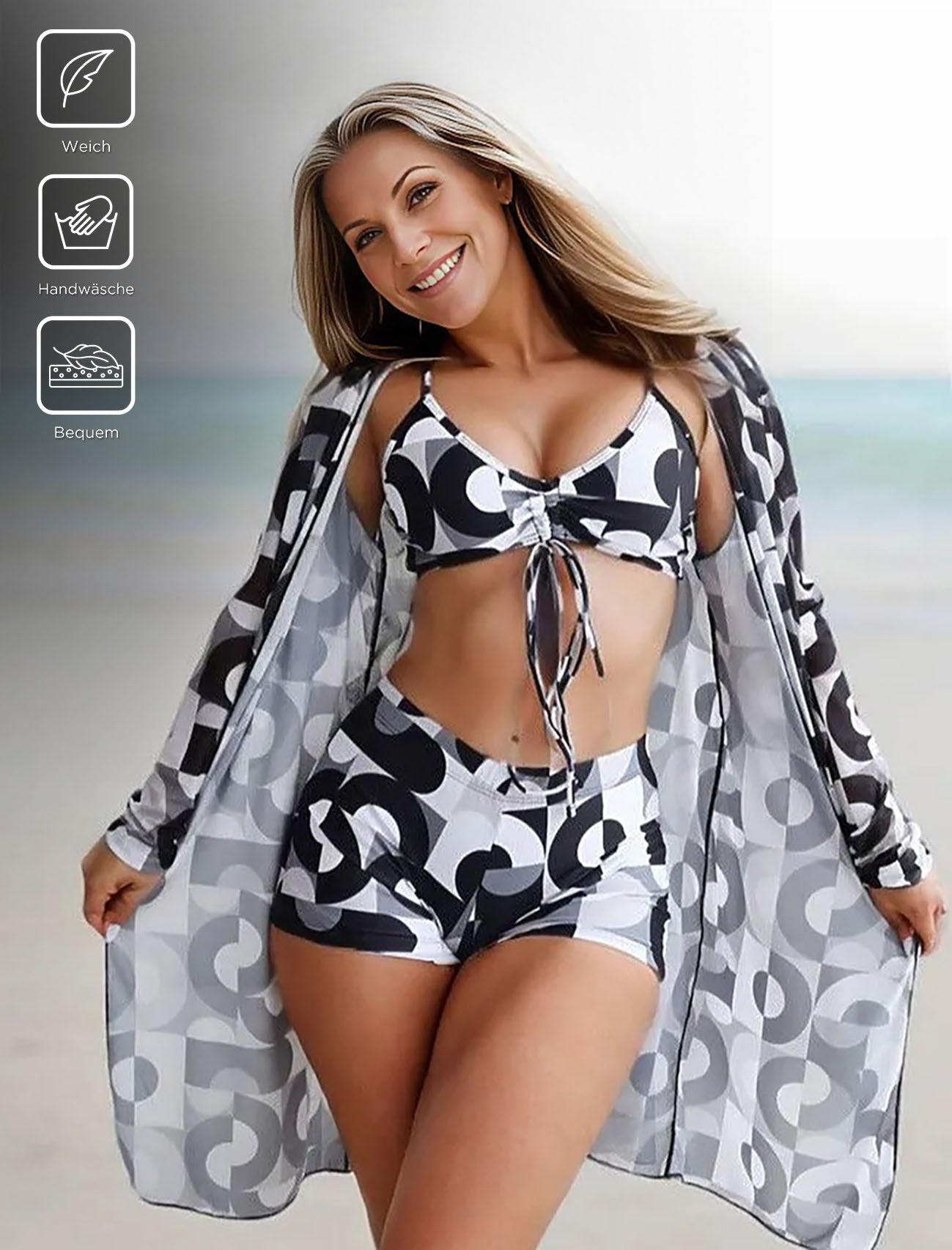 Swimwear with black and white print