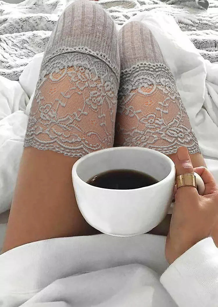 Frill Mesh Lace Thigh Socks Grey