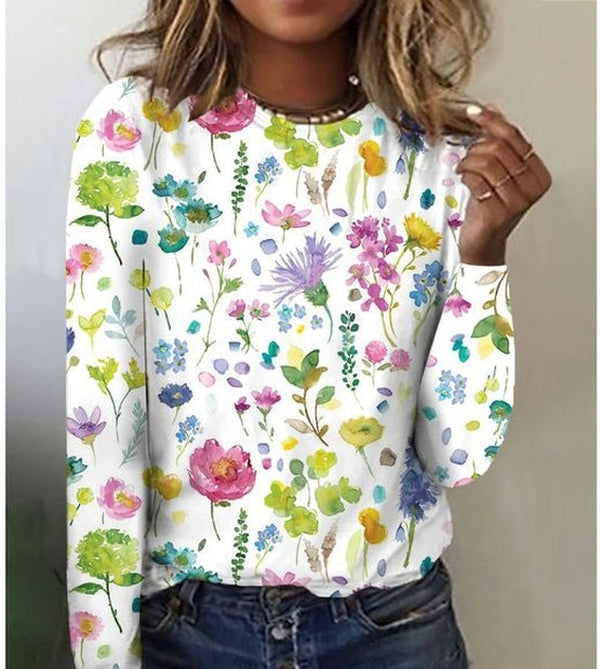 Romantic long sleeve top with round neck