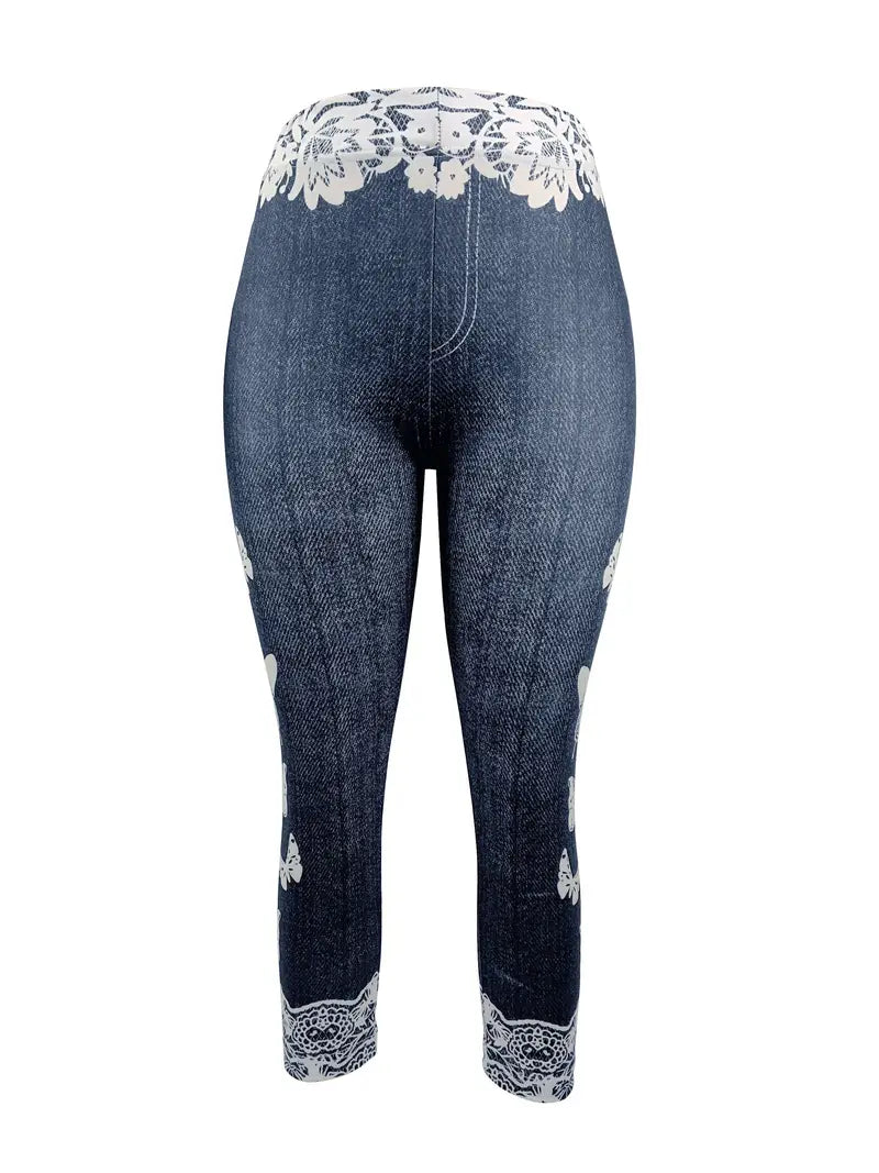 Butterfly Lace Denim Capri Magic Jeans