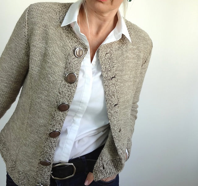 Khaki solid color cardigan with long sleeves