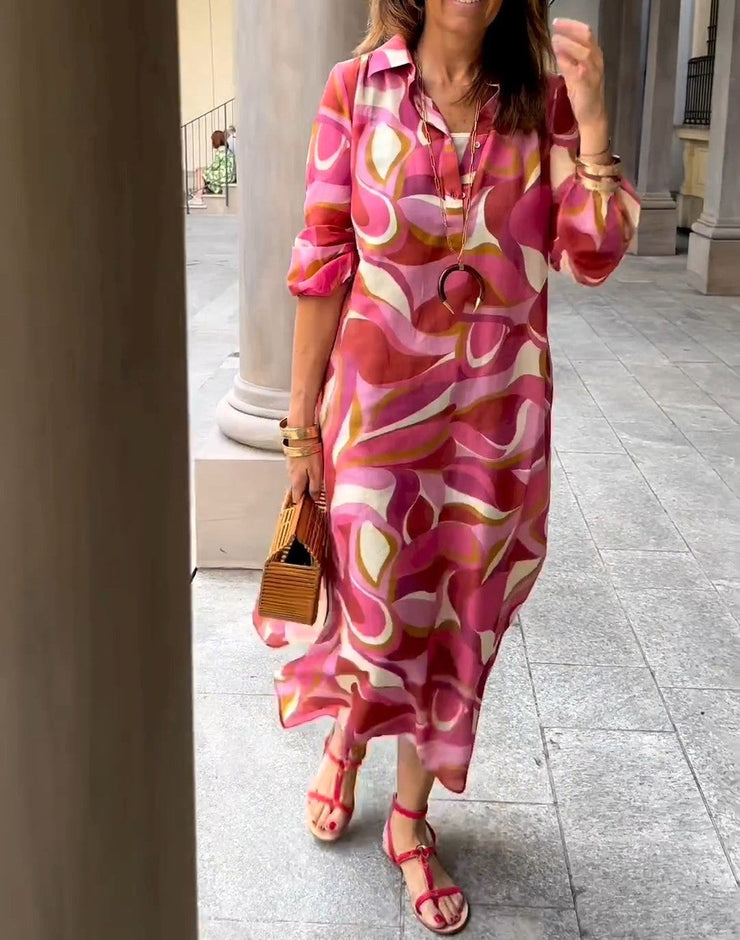 Attractive long sleeve maxi dress with V-neck