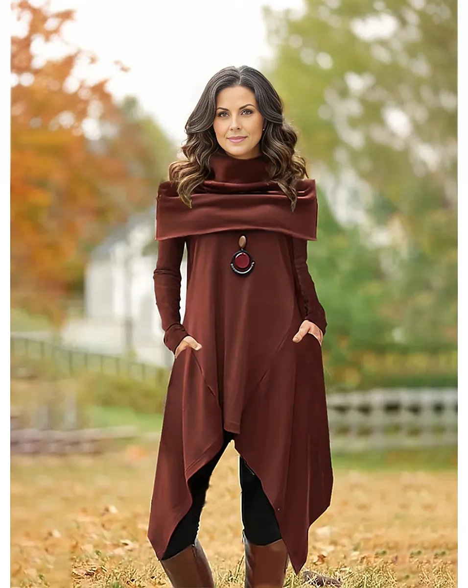 Brown solid color long sleeve top