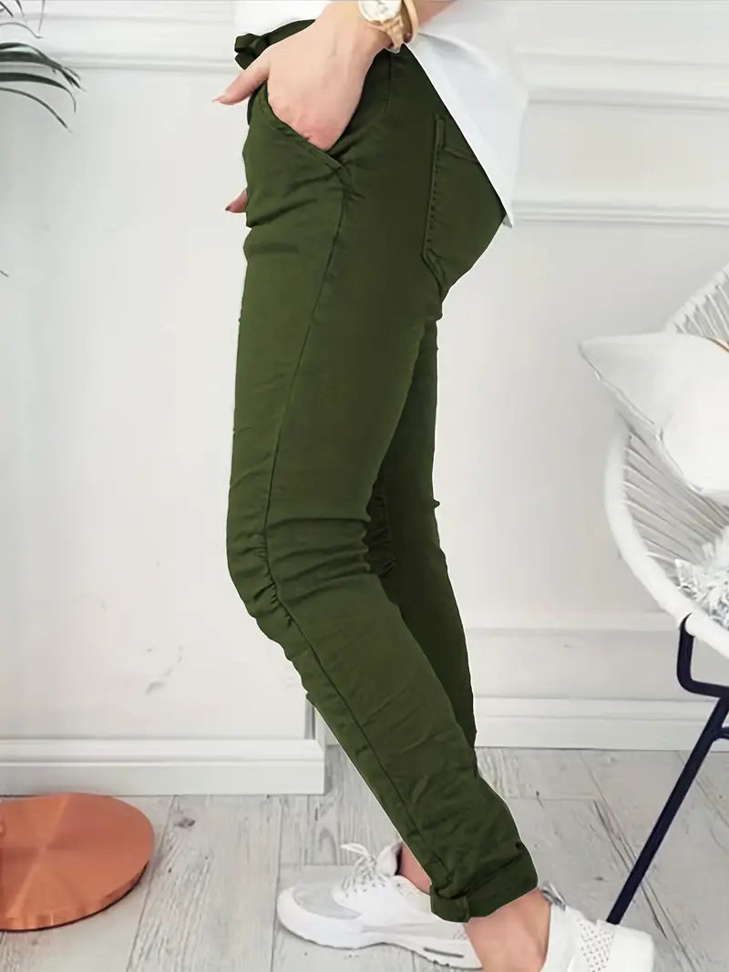 Olive-Leisure Lace-up waistband Relax-fit trousers