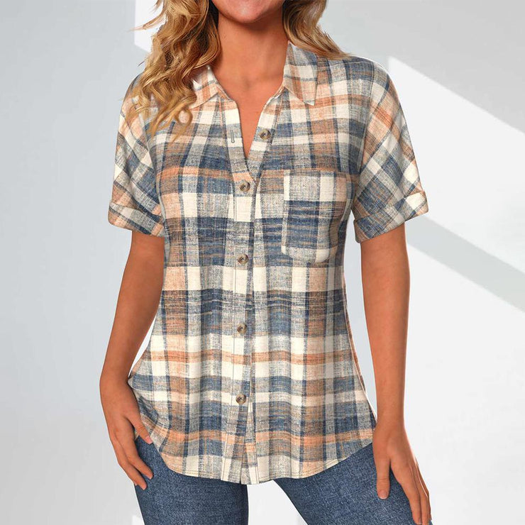 Apricot short-sleeved check top