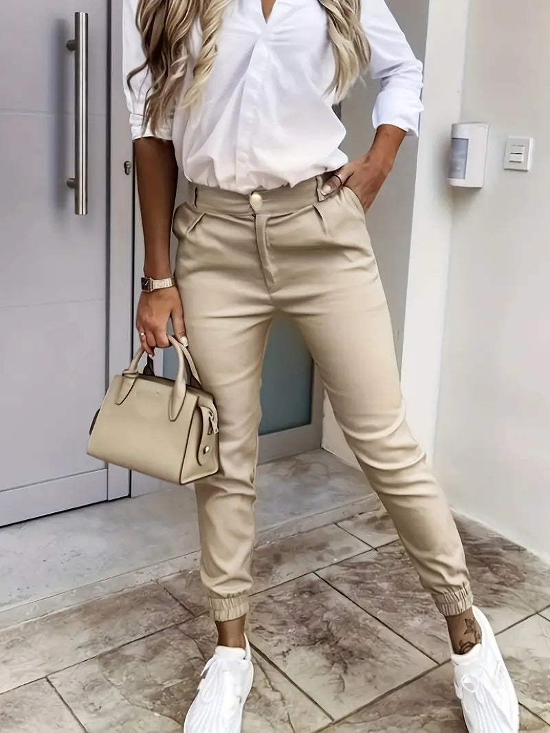 "EleganzBeige ComfortChic BusinessLeisure Pants"