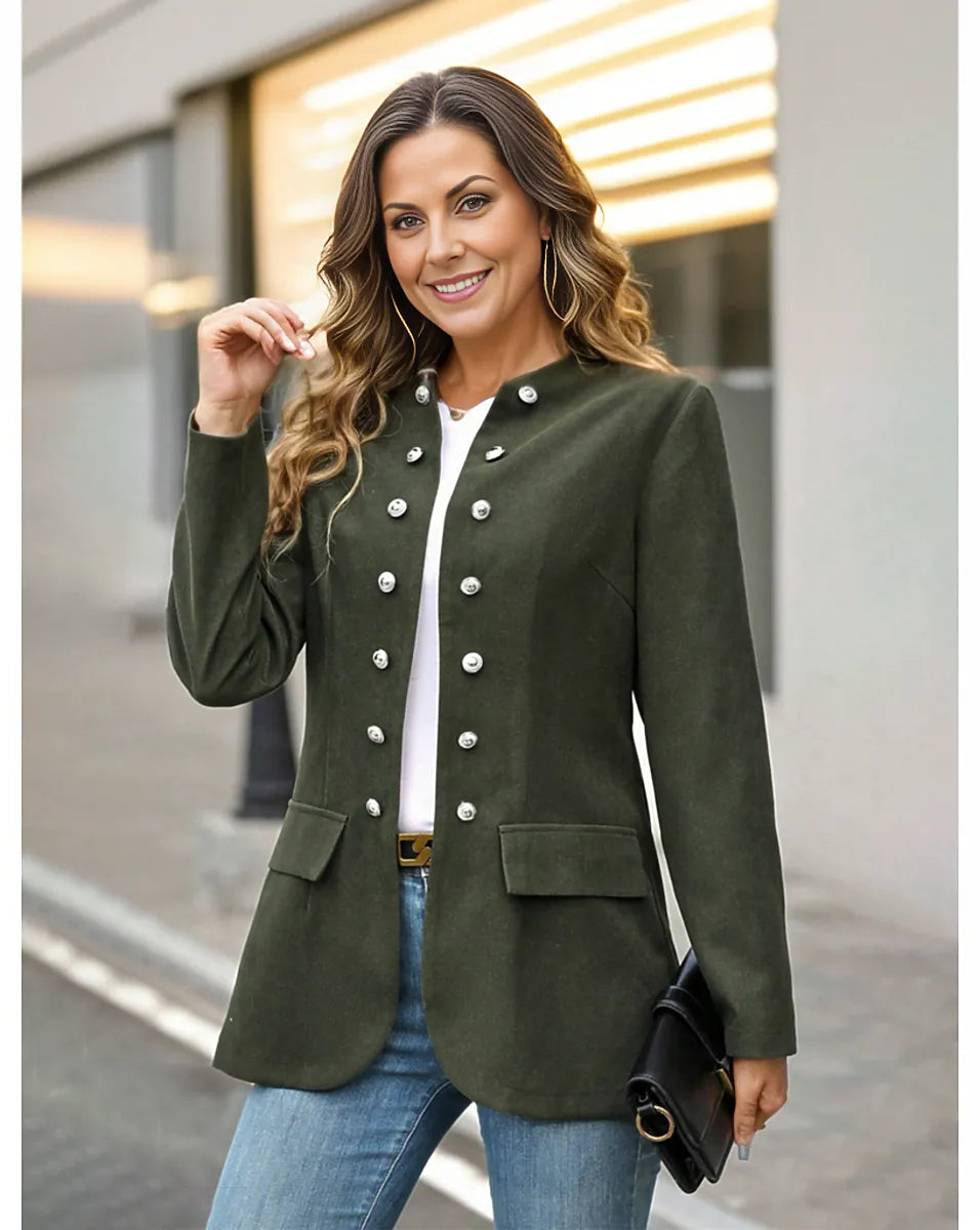 Trendy plain collarless outerwear