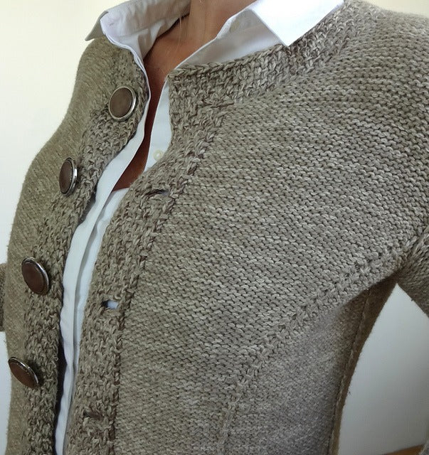 Khaki long sleeve cardigan with button placket