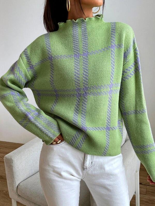 Fresh print sweater with high neckline