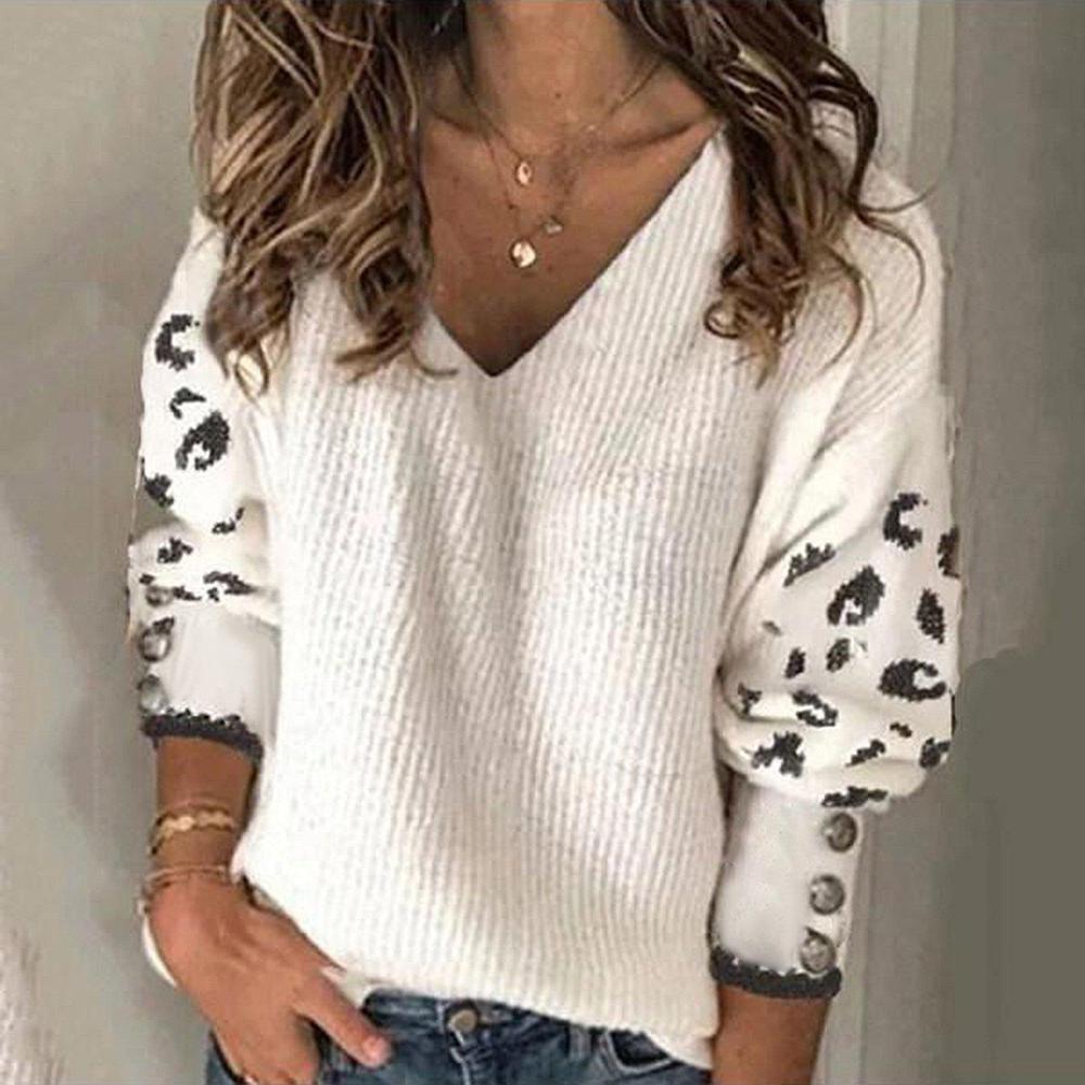 Attractive long sleeve V-neck sweater