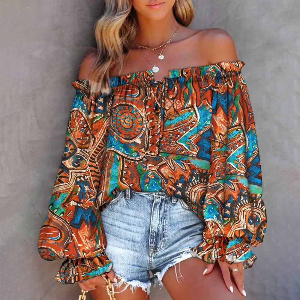 Eye-catching off-the-shoulder long sleeve top