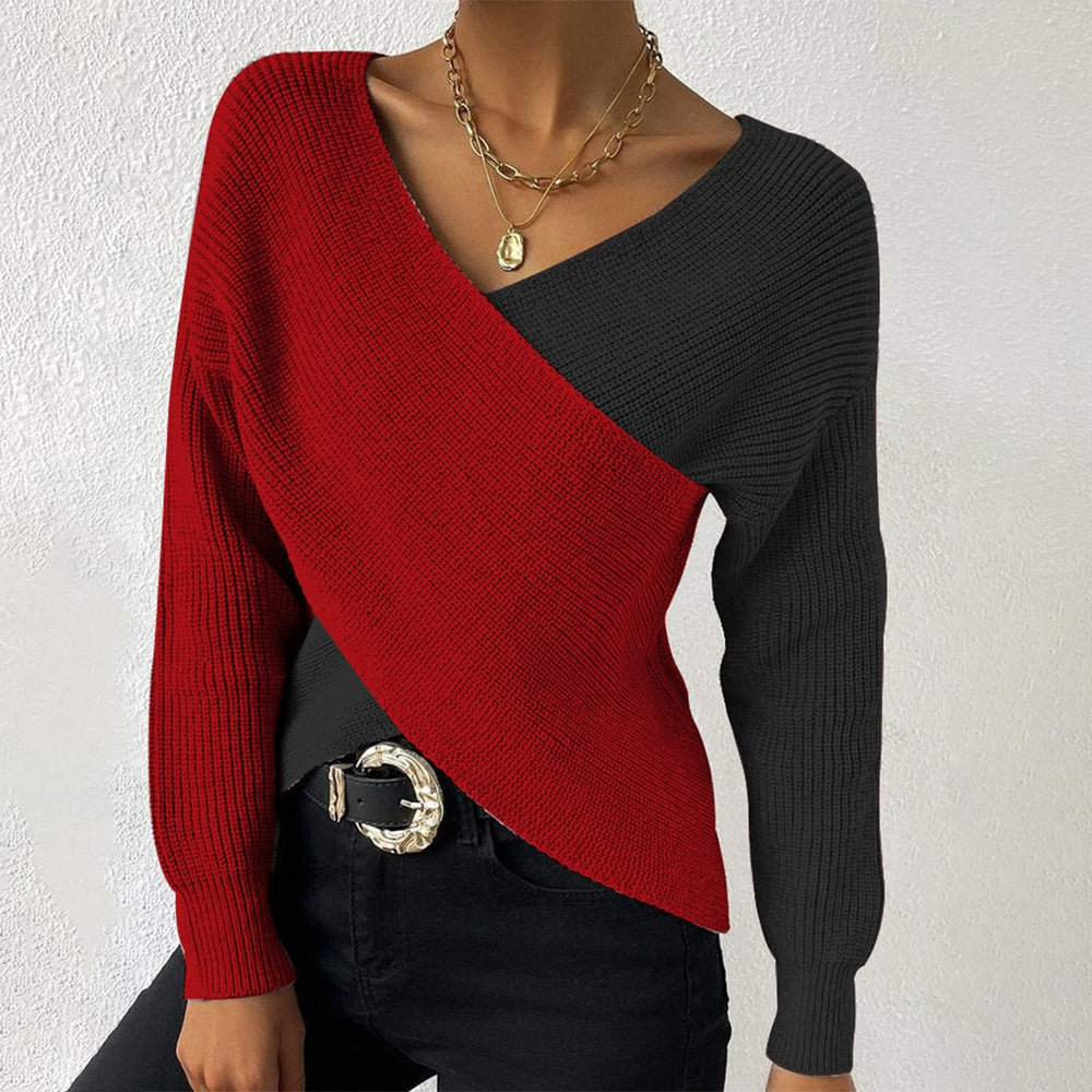 Modern color block sweater with V-neck