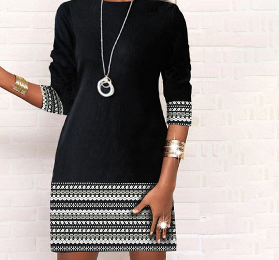 Black and white Aztec long sleeve mini dress