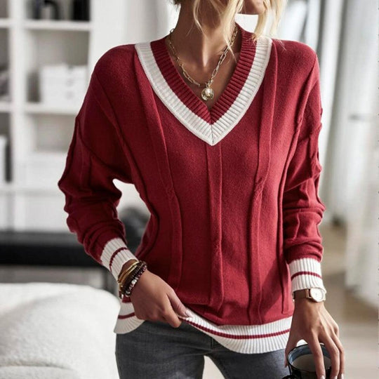 Red printed long sleeve sweater