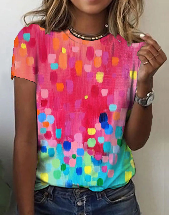 Rainbow dot top with short sleeves