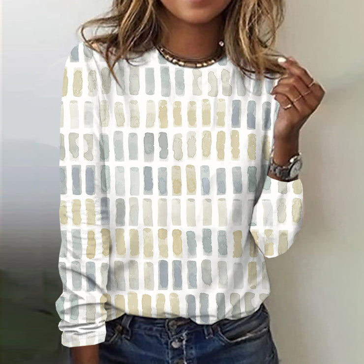 Geometric shirt with round neck in beige