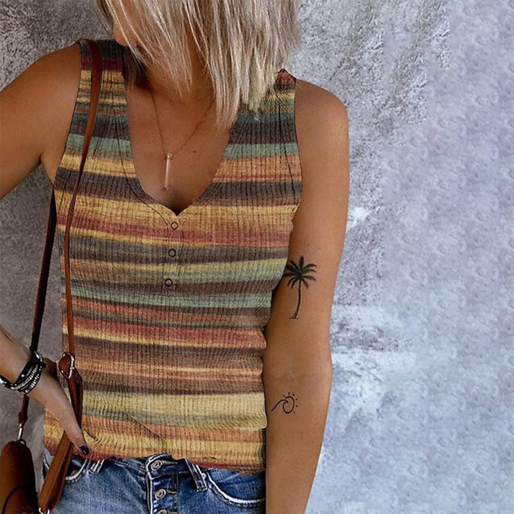 Brown sleeveless striped top