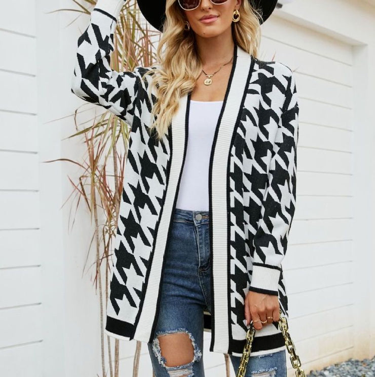 Black and white cardigan with print