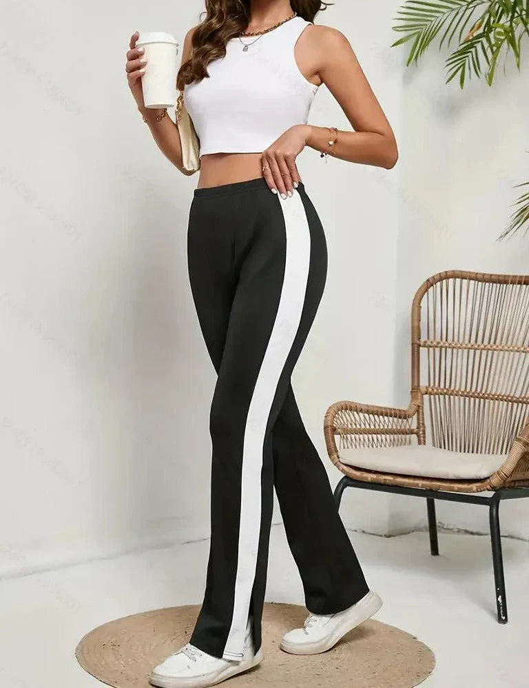 Black and White Contrast Stripes Sporty Pants