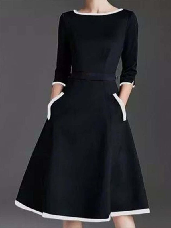 Groovy 3/4-Sleeve Round Neck Midi Dress