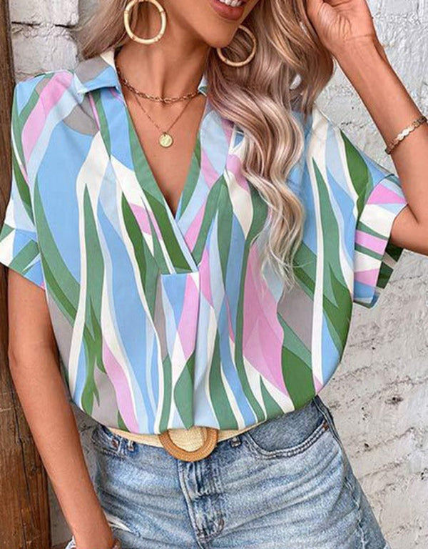 Chic short sleeve geometric top