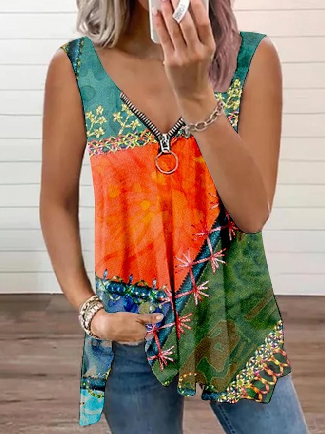 Striking Print V-neck Tank Top